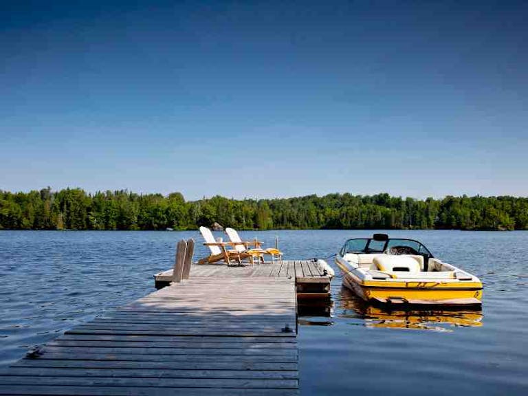 Ski boat sitting a rented dock